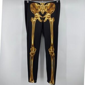 Devil Walking Gold Skeleton Leggings Black Womens L Anatomical Bone Rave Goth